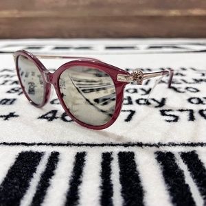 Alexander McQueen Crystal Embedded Metal Skull Hinges Gold Burgundy Sunglasses.